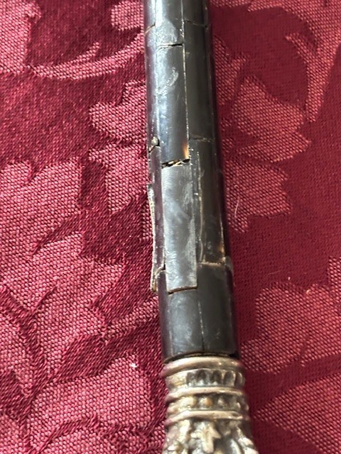 Vintage Pasta Server Black Horn Handle With Silver Plate Crown Tip