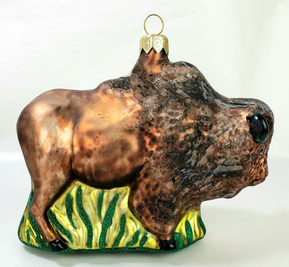 Buffalo Bison Ornament Blown Glass- Cap Marked Poland