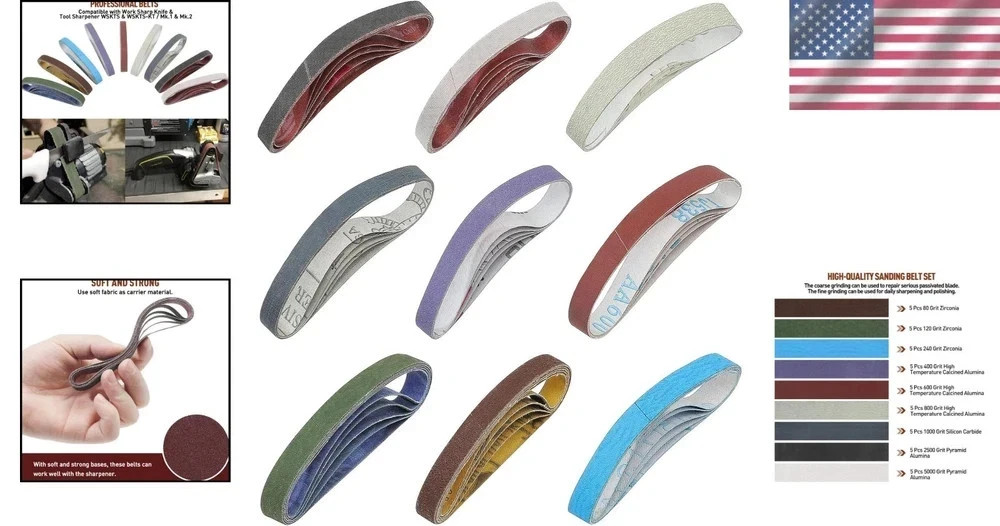 45 Pcs 1/2 x 12 Replacement Sharpening Belt Kit for Official Work Sharp New