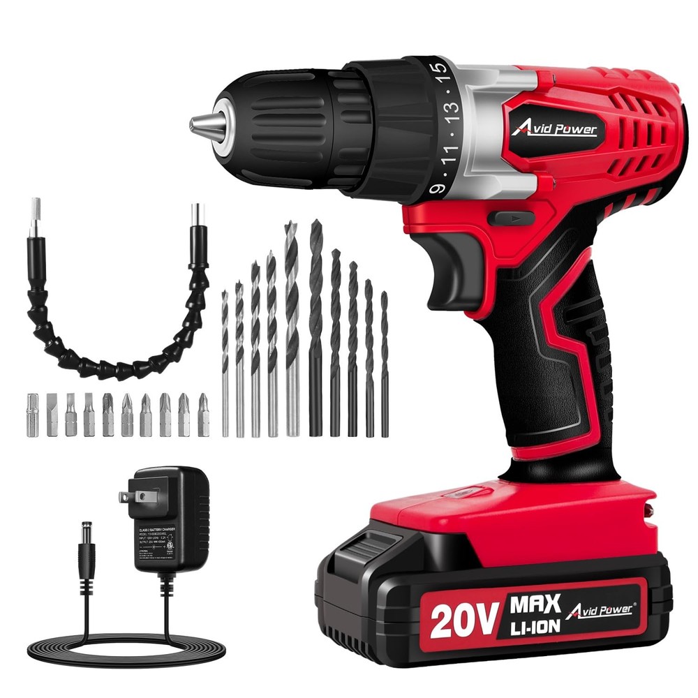 AVID POWER 20V Cordless Drill Set for Home DIY & Beginner Projects - 1-red