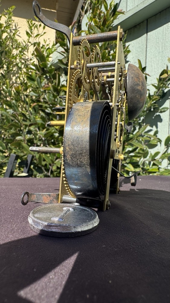 Antique E. Ingraham Co. Brass Clock Movement w/ Pendulum & Bell – Working