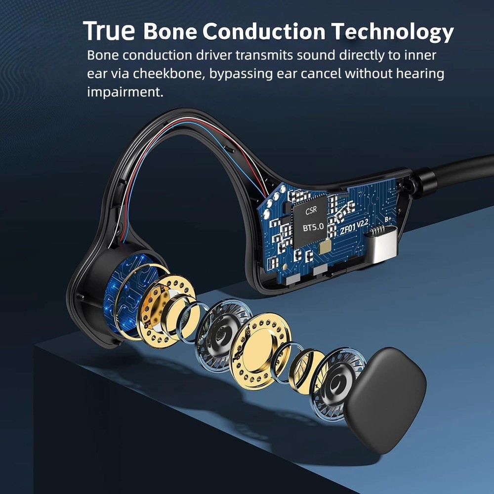 Bone Conduction Headphones Bluetooth Open Ear with mic Black