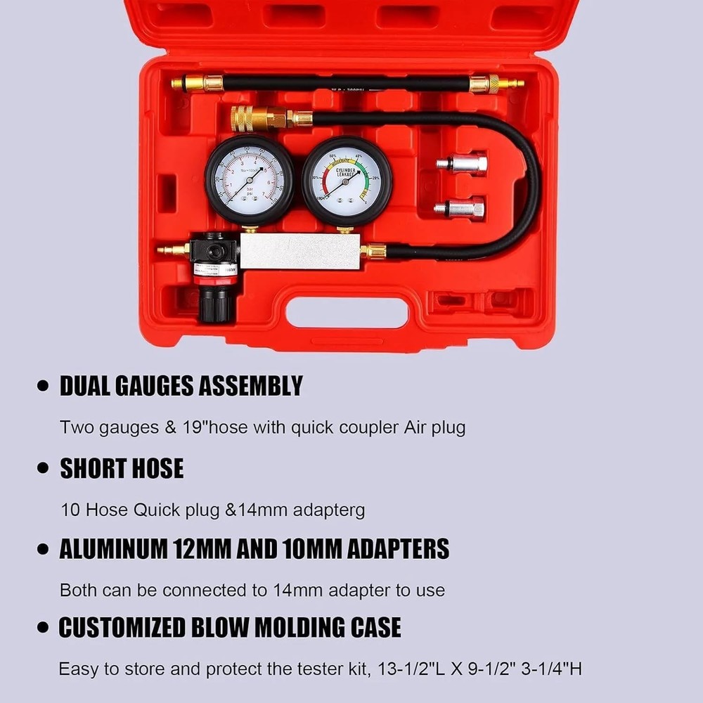 Cylinder Leak Down Tester Tool Kit, Gasoline Engine Compression Leak Down Tester