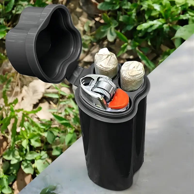 Pre-roll storage container - black - hold 2 pre-roll cigarettes and 1 lighter