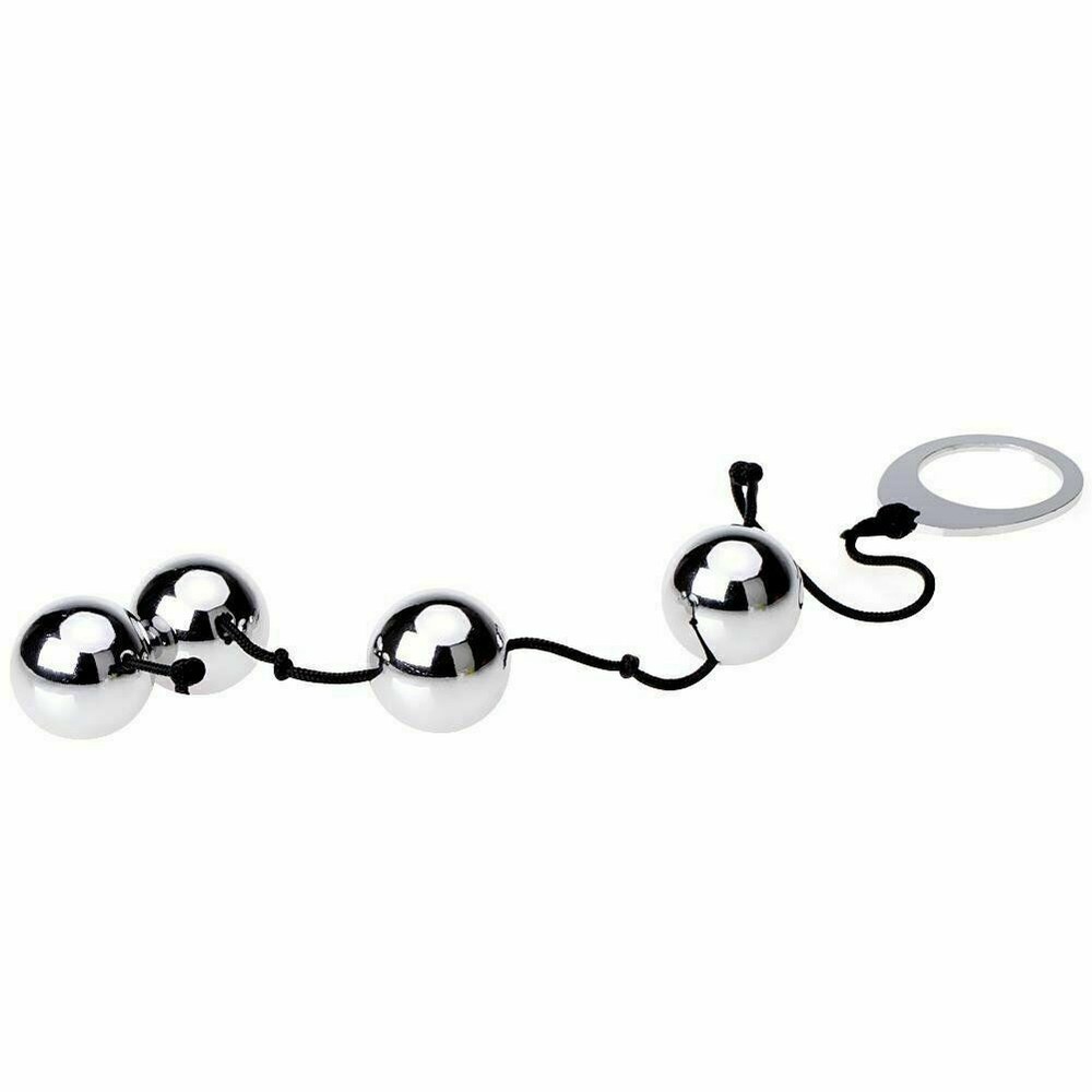 Four Heavy Metal Anal Beads with String & Easy Pull Loop Ring 10 Inch