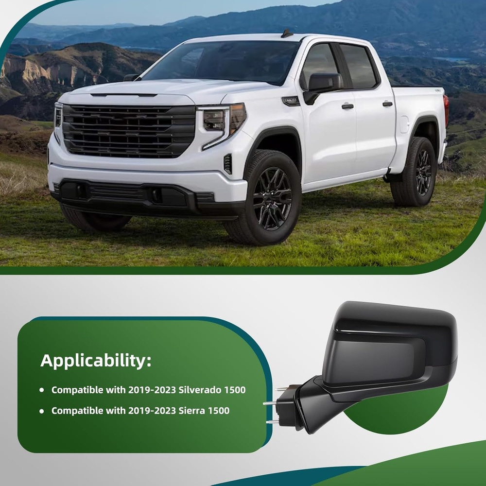 Driver Left Side Mirror Assembly Compatible with 2019-2023 Silverado and Sierra