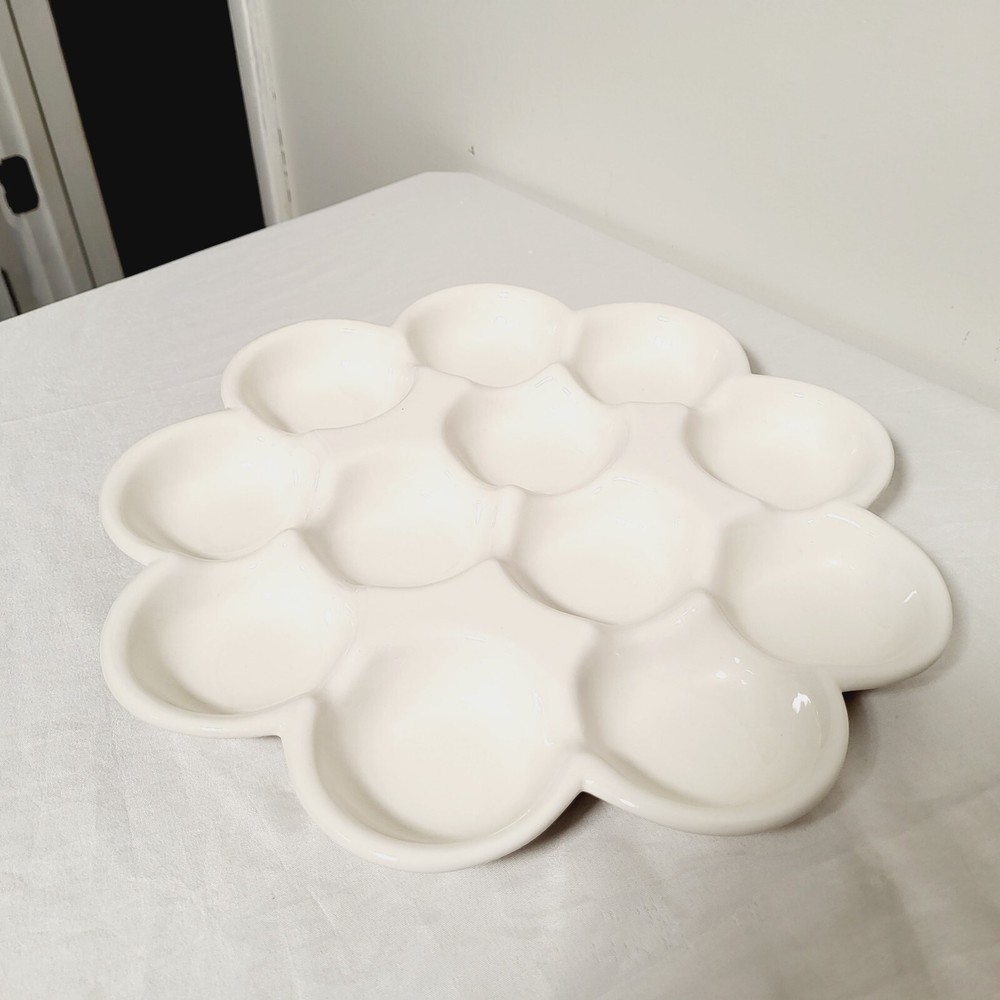 White Egg Platter Serving Dish Ceramic 13.25" Versatile Tableware Serveware Bowl
