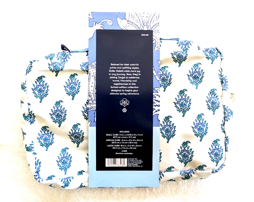 ROLLER RABBIT BLUE 3 PIECE PACKING CUBE SET ROLLER RABBIT X TARGET NEW MESH