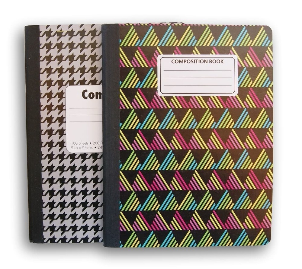 Funky Triangle Patterned Wide Ruled 100 Sheets Composition Notebooks - (Pack of