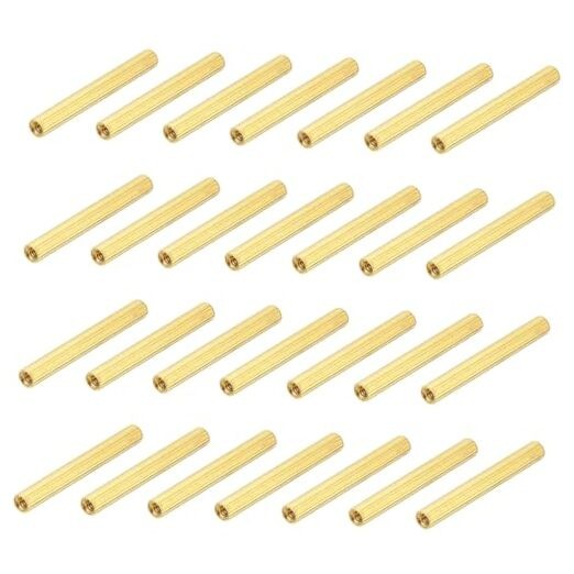 Brass Round Coupling Nuts Female Thread Hexagonal Standoffs Spacer M2x25mm 28