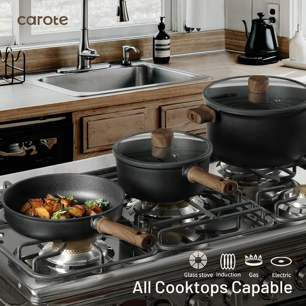 NONSTICK POTS AND PANS- INDUCTION TITANIUM COOKWARE SET 16PCS COOKING SET
