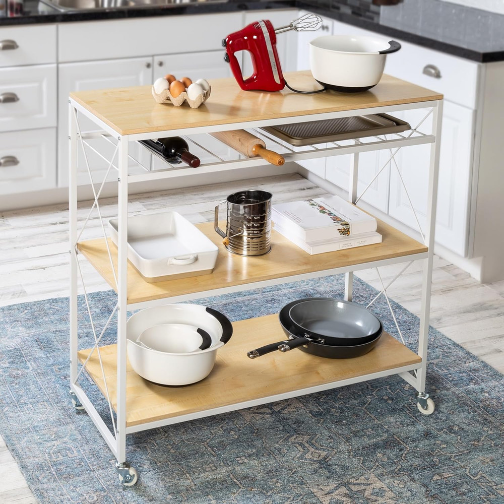 Rolling Kitchen Island, White/Oak SHF-09512 White