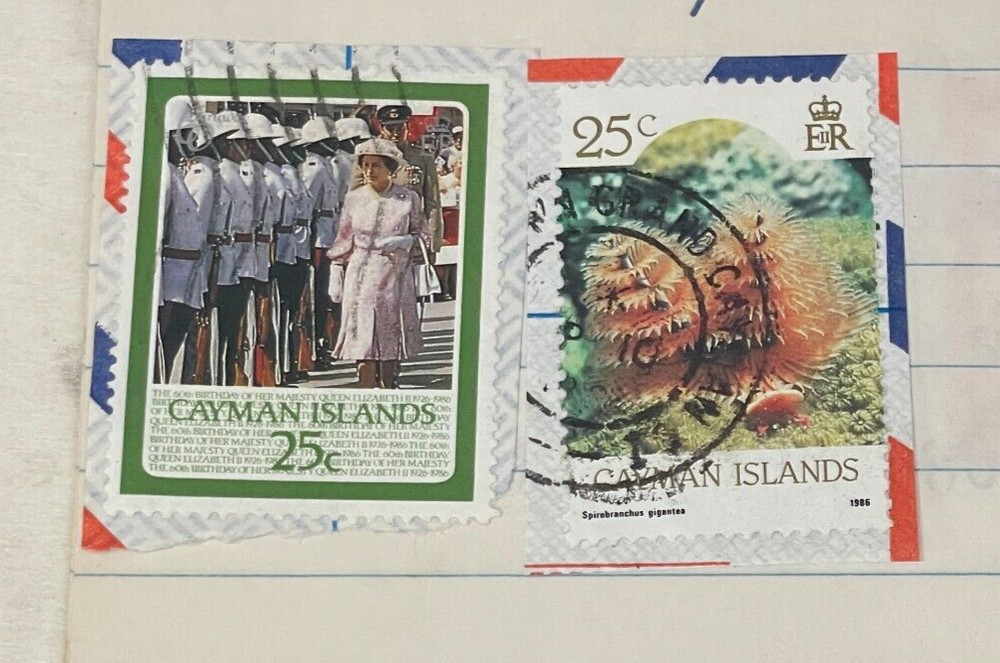 Stamp Cayman Islands 25 Cent used on paper