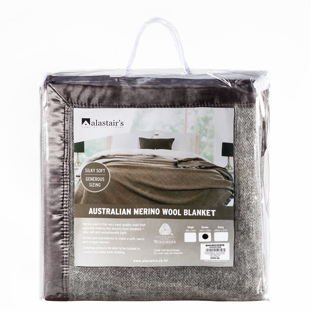 Spencer & Whitney Wool Herringbone Throw Blanket, Grey, Queen Size