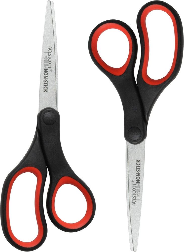 8" Titanium-Bonded Non-Stick Scissors, 2-Pack, Black and Red