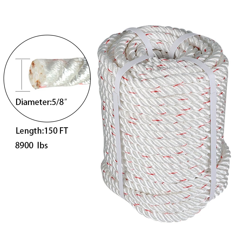 5/8"×150' Double Braid Polyester Arborist Bull Rope Pulling Rigging Line 8900Lbs