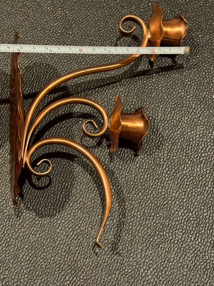 Vintage Solid Copper Gregorian Double Candlestick Holder W/ Sniffer