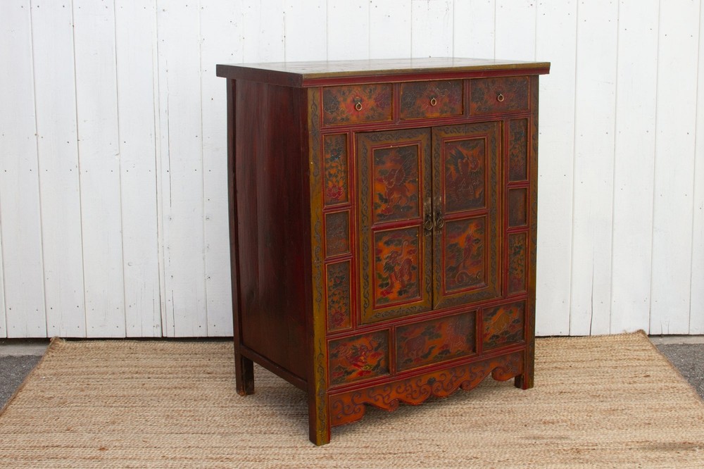 Vintage Mongolian Painted Dragon Cabinet