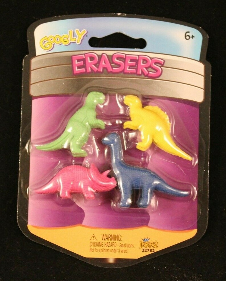 Googly - Eraser - 4 Pack - Dinosaurs - 4 Different Colors & Figures