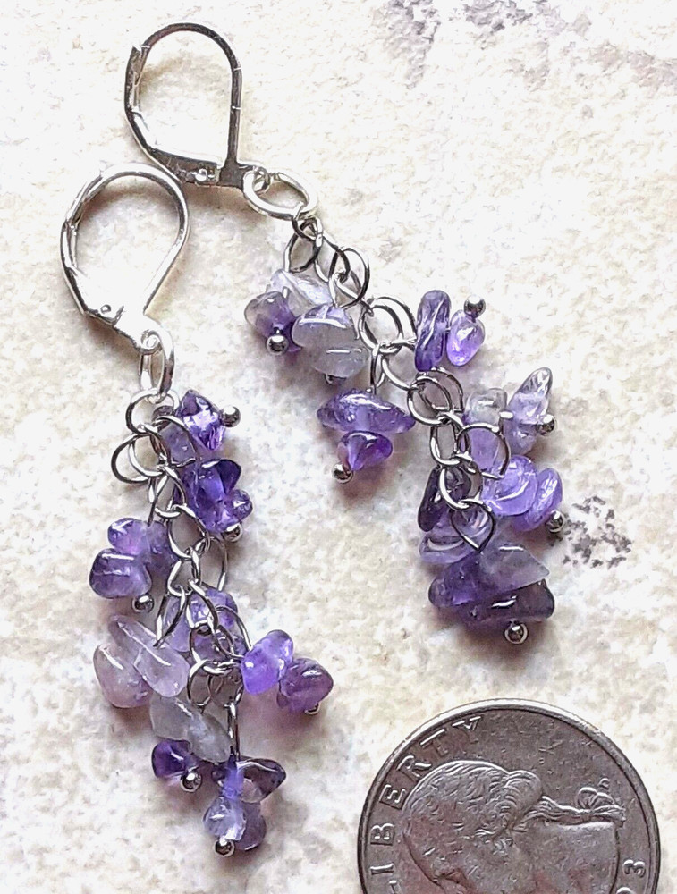 AMETHYST CHIPS GEMSTONE dangle earring SP LEVERBACK handcrafted WPGD18