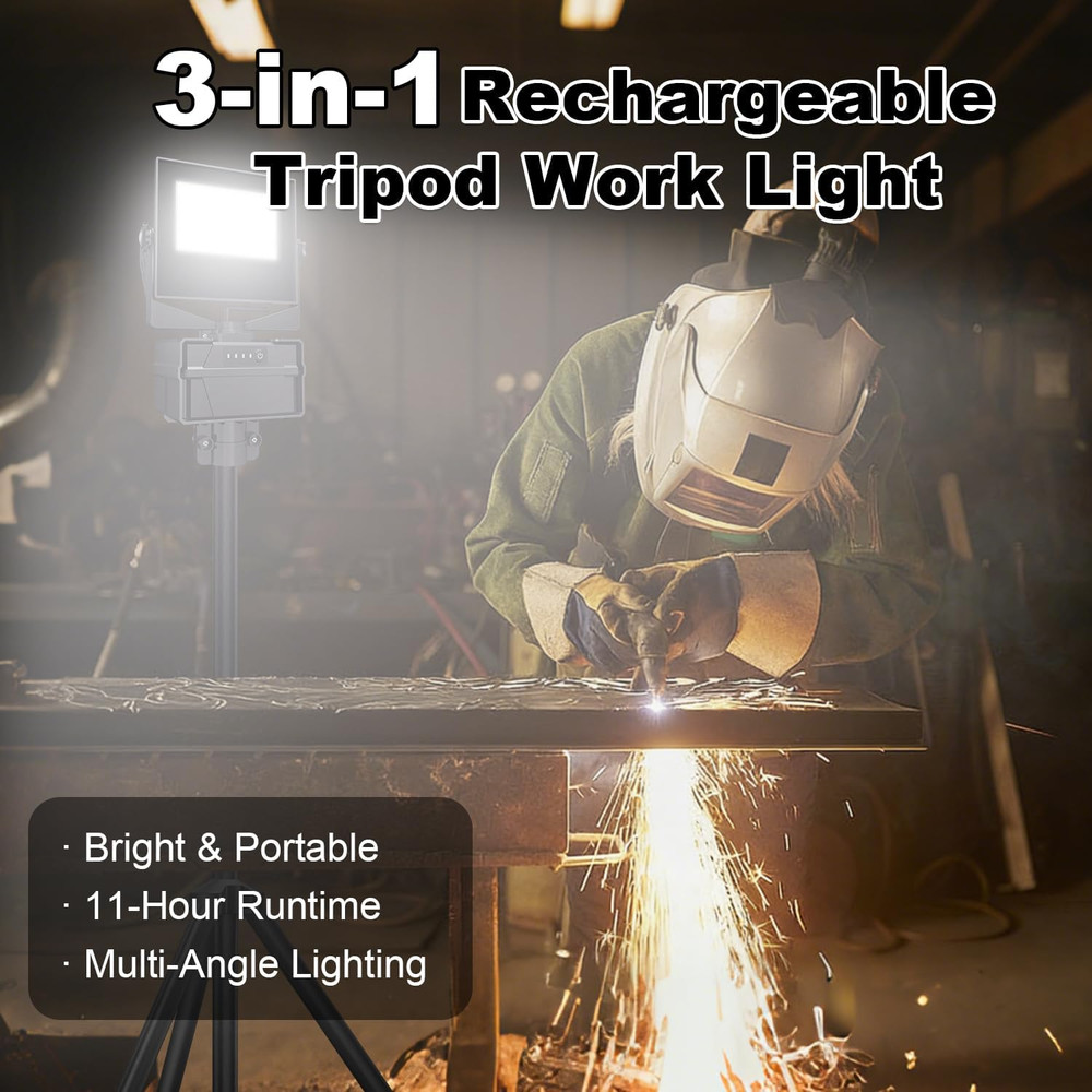 10000Mah Rechargeable Work Light with Stand 5 Ft Max Height, Cordless Work Light