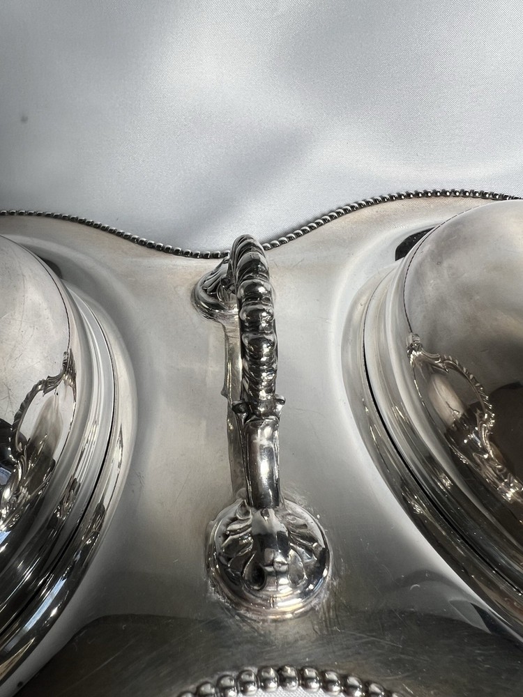 Rand Silverplate Covered Serving Dish with Glass Inserts and Lids