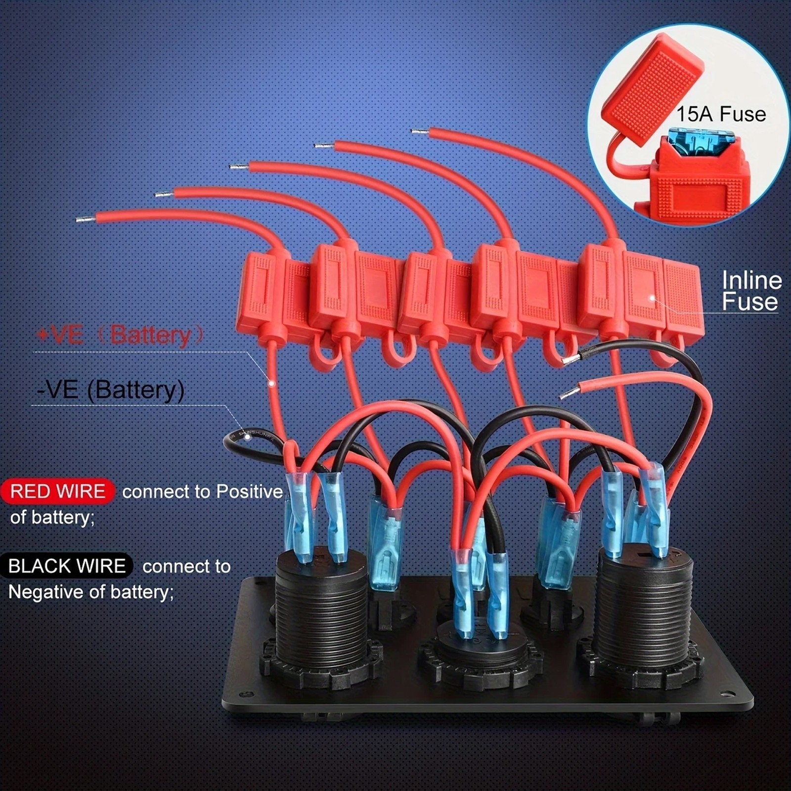 5-Switch 12V Electrical Panel - Voltmeter, Dual USB for RV, Truck & Boat