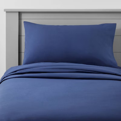 Full Solid Cotton Kids' Sheet Set Navy - Pillowfort