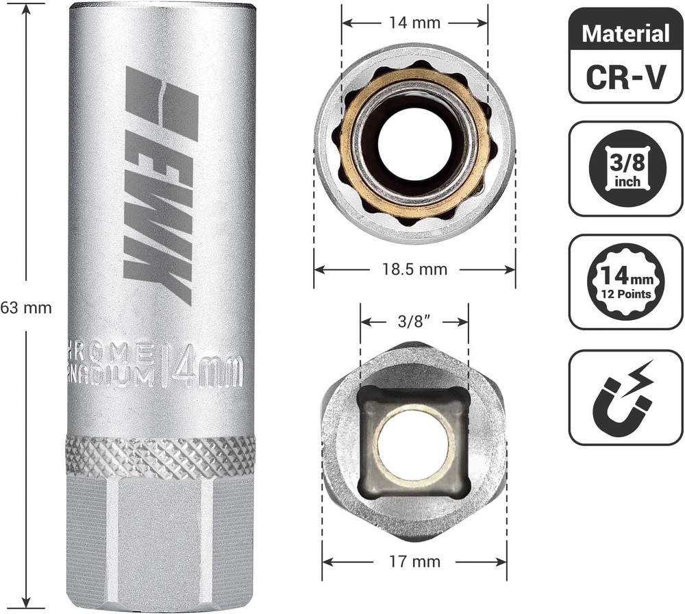 EWK 14mm 12 Point Thin Wall Magnetic Spark Plug Socket for BMW, Mini Cooper,...