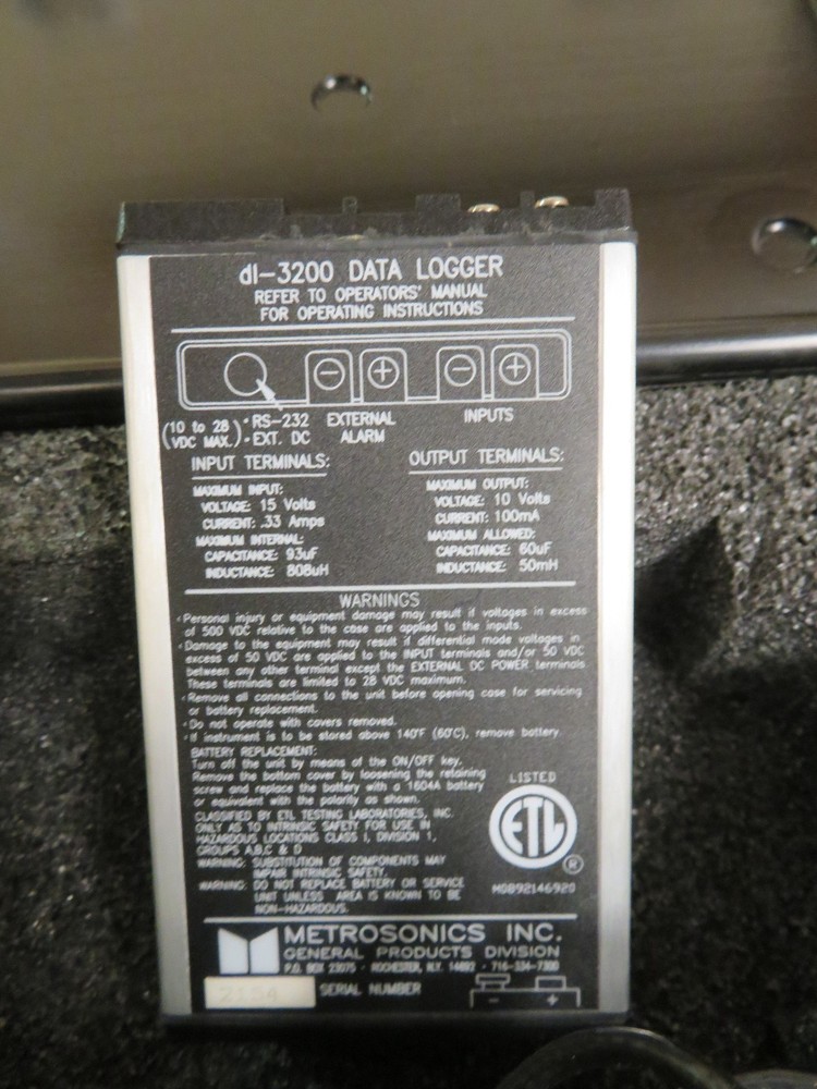 Metrosonics DL-3200 Data Logger/Metrologger w/ case & Interface cable - DW23