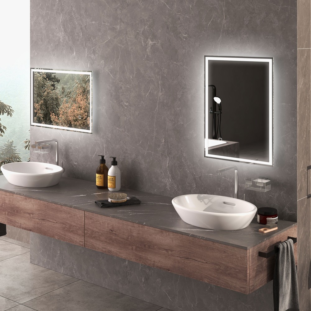 Dimmable Bathroom Mirror with LED Lights, 3 Colors, Memory Function