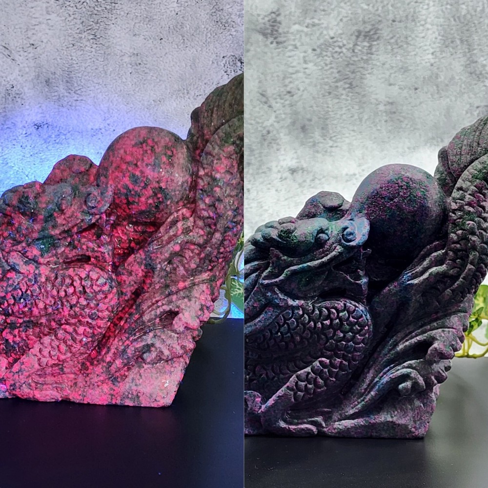 UV Reactive Ruby Kyanite Dragon, Statement Piece Ruby In Kyanite Hand-Carved