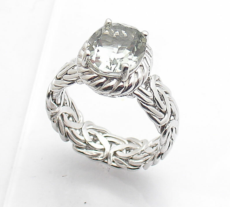 Prasiolite Gemstone Byzantine Ring Real Solid Sterling Silver Size 5 ~ 11 QVC