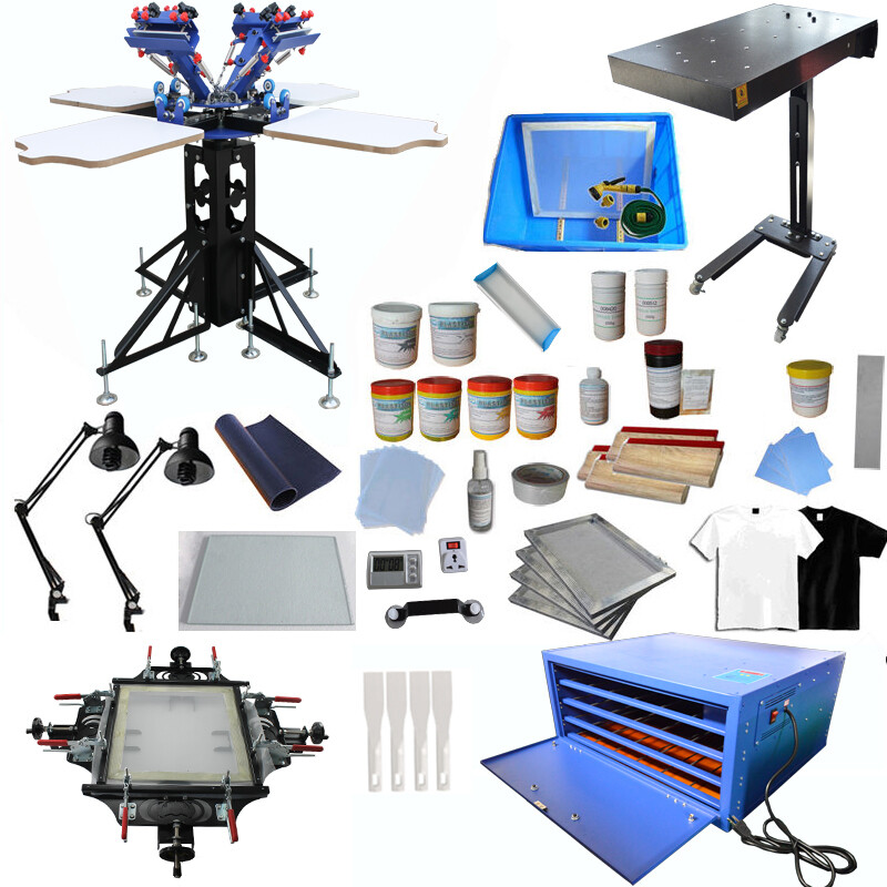 4 Color 4 Station Full Set Screen Printing Kit Screen Printer & Materials Kit