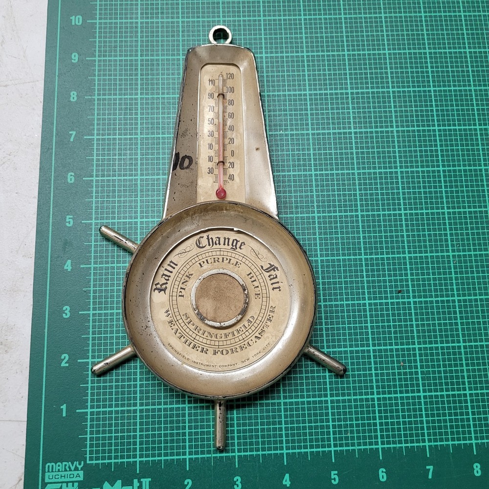 SPRINGFIELD WEATHER FORECASTER WHEEL HELM THERMOMETER AND WEATHER CONDITION DISK