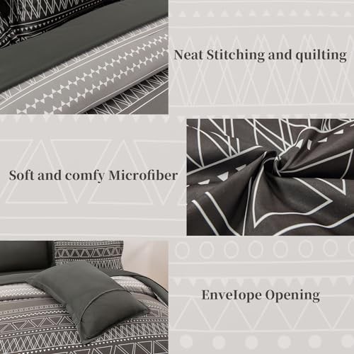 Boho Comforter Set Queen Size 7 Piece Stripe Gradient Queen 90“×90” Black Grey
