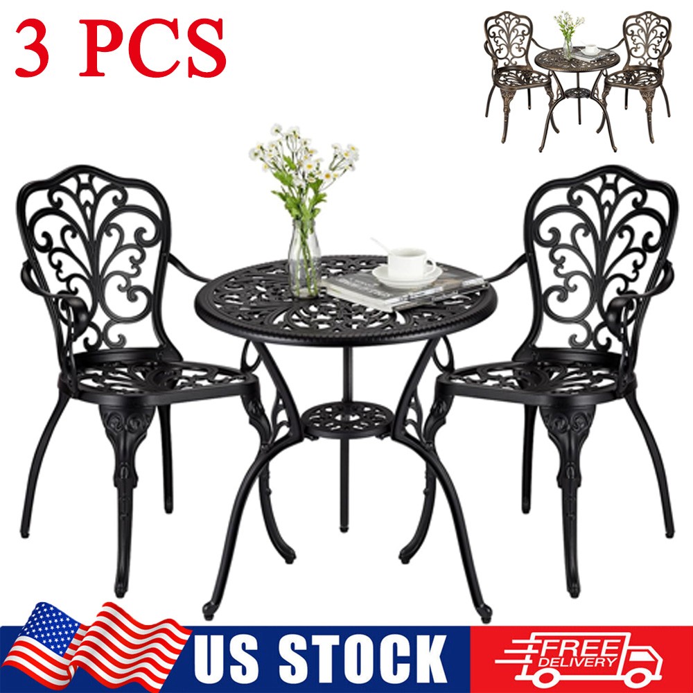 Cast Aluminum 3 Piece Patio Bistro Set Outdoor Porch Bistro Table and Chairs Set
