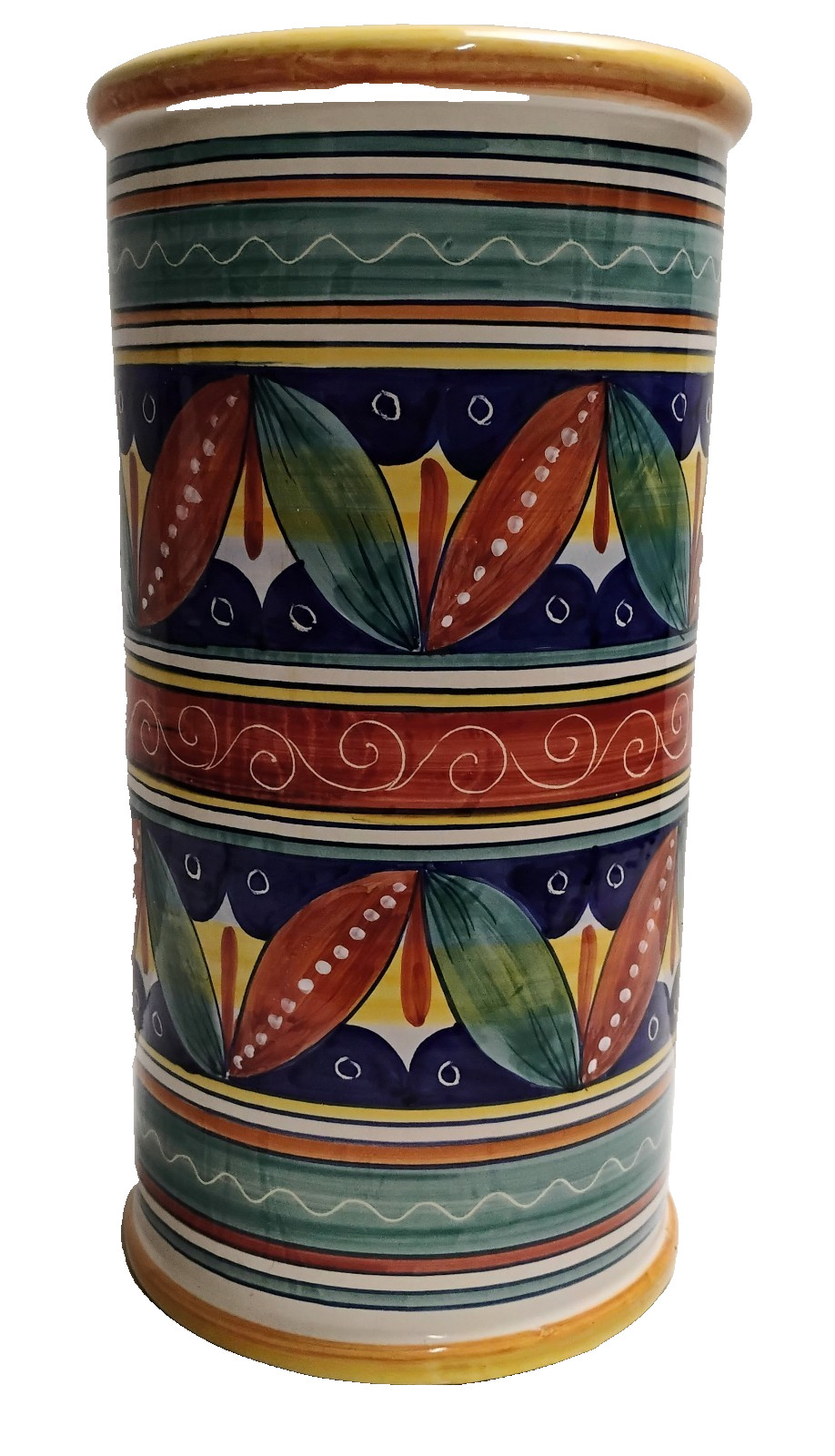 VTG Italian Deruta Pottery Ceramic Hand Painted Cylindrical Umbrella Stand 18X10