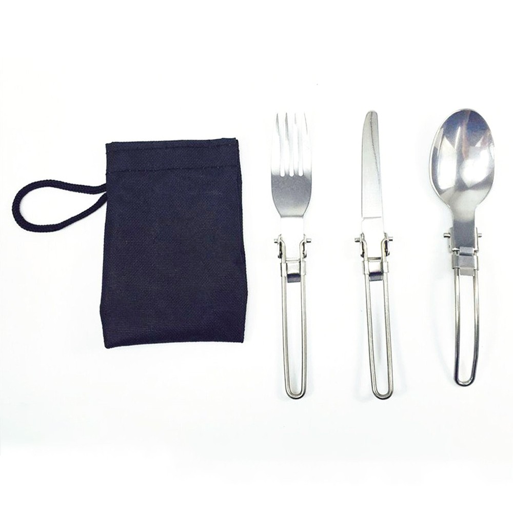 Stainless Steel 3Pcs Folding Camping Picnic Cutlery Utensil Set Spoon Fork Knife