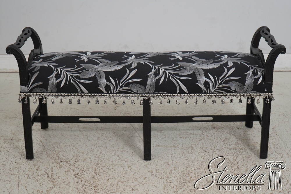 67000: Chippendale Custom Upholstered Black Finish Window Bench