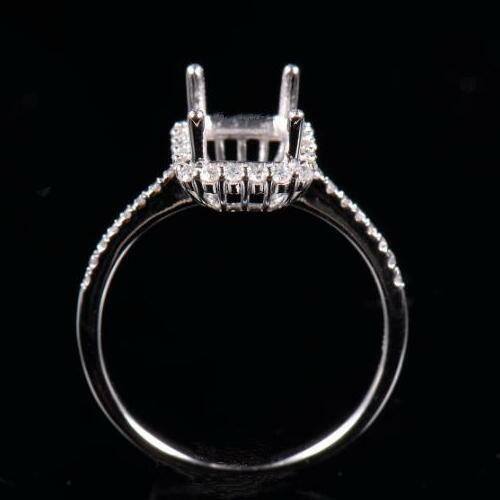 Solid 14K White Gold Natural Diamond Semi Mount Ring Setting Emerald Cut 8×6mm