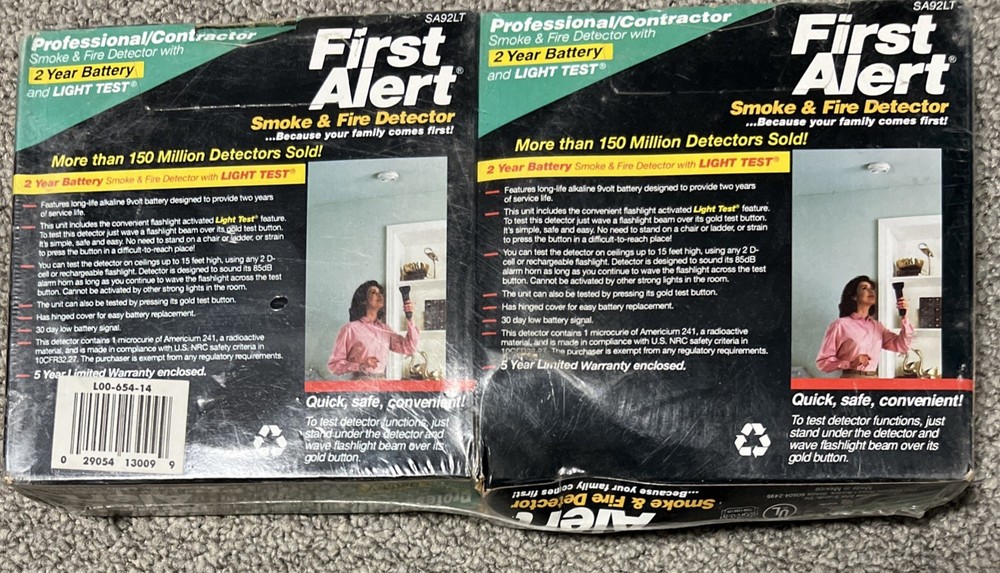 2 Each FIrst Alert Professional Contractor Smoke & Fire Detectors Model SA92LT.