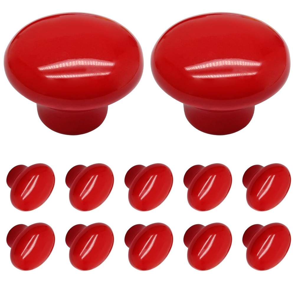 Biaungdo 10 Pack Red Ceramic Kitchen Cabinet Knobs Pulls, 32 mm/1.26 Inch
