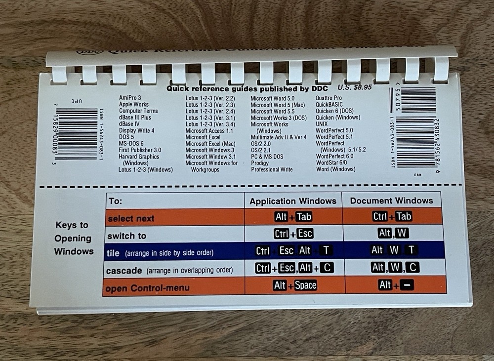 Microsoft Windows 3.1 IBM PC Quick Reference Guide DDC Spiral Flip Book