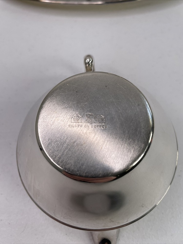 Creamer & Sugar Bowl w/ Tray Silver on Copper Silverplate Braid Rope Set 3 VTG