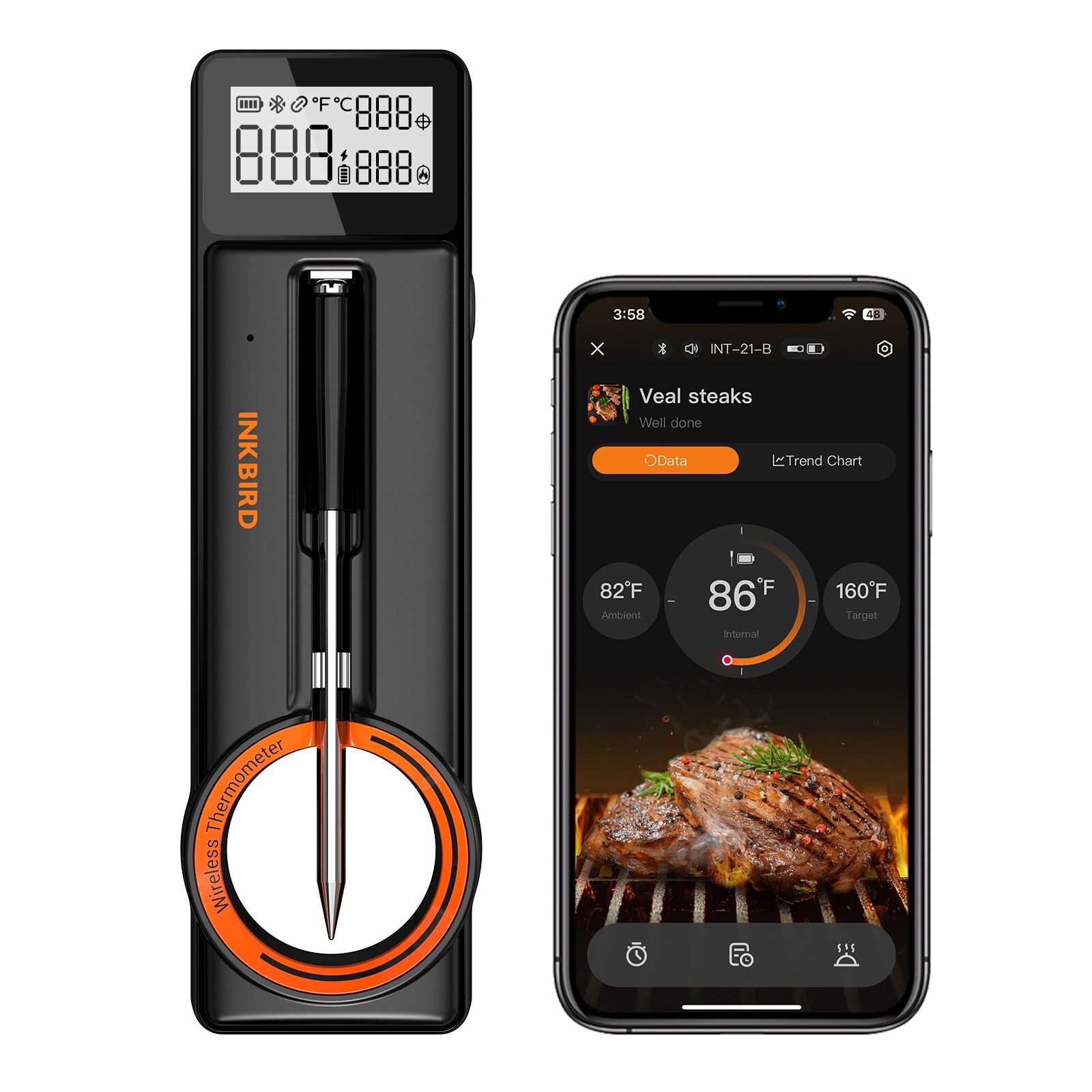 Inkbird Wireless Cooking Meat Thermometer 60min Data Storage 25min Rechargeable
