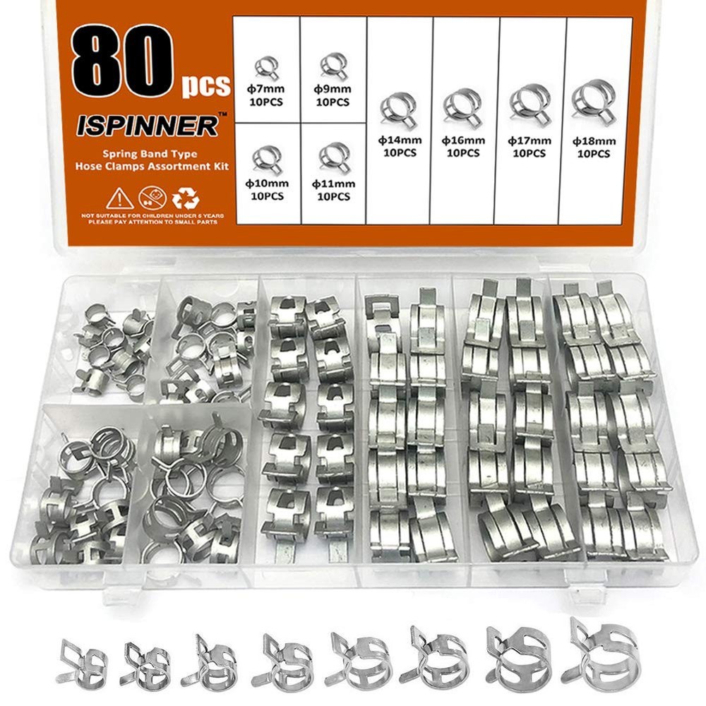 ISPINNER 80pcs Spring Band Type Hose Clamp - 80pcs, Silver