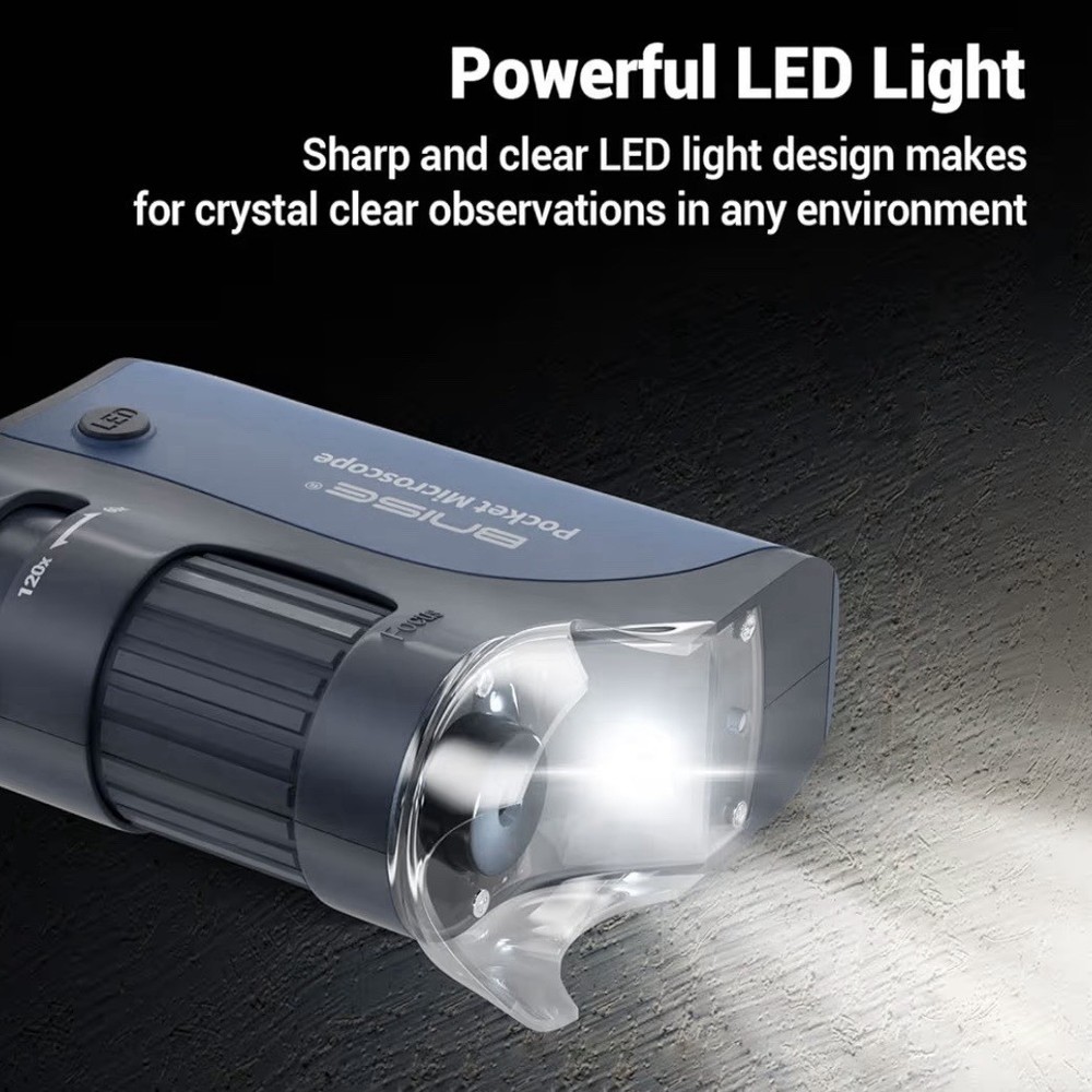 Pocket Microscope 60X-120X LED Handheld Kids Science Mini Microscope w/ Slides