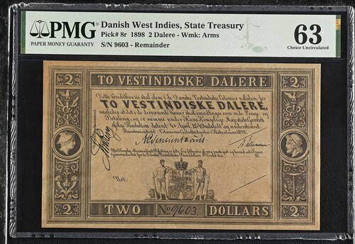 DANISH WEST INDIES 2 Dalere 1898 Remainder -PMG 63 - RARE