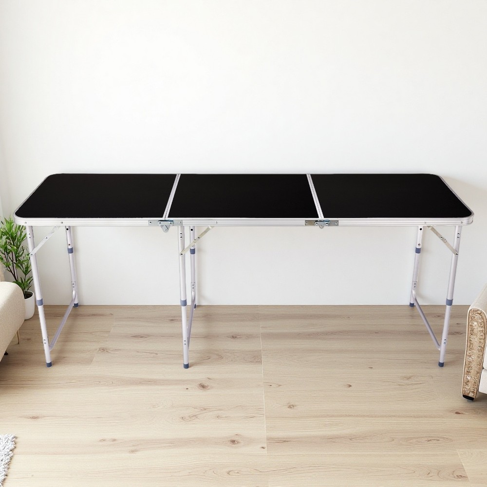 Folding Camping Table 6ft - Adjustable Height, Aluminum & Black Patio Table